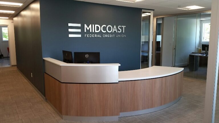 Midcoast Federal Credit Union front desk with logo