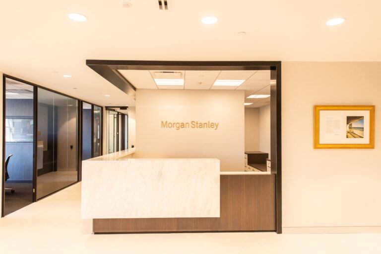 Morgan Stanley Sign behind front desk