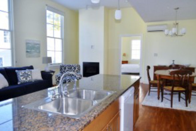 Interior of apartment with granite table tops