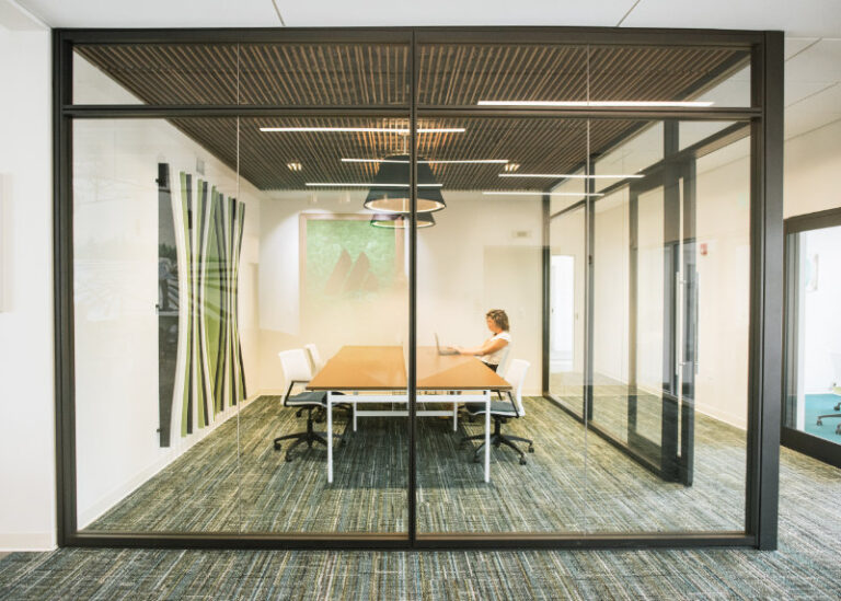 Glass Conference room with woman working