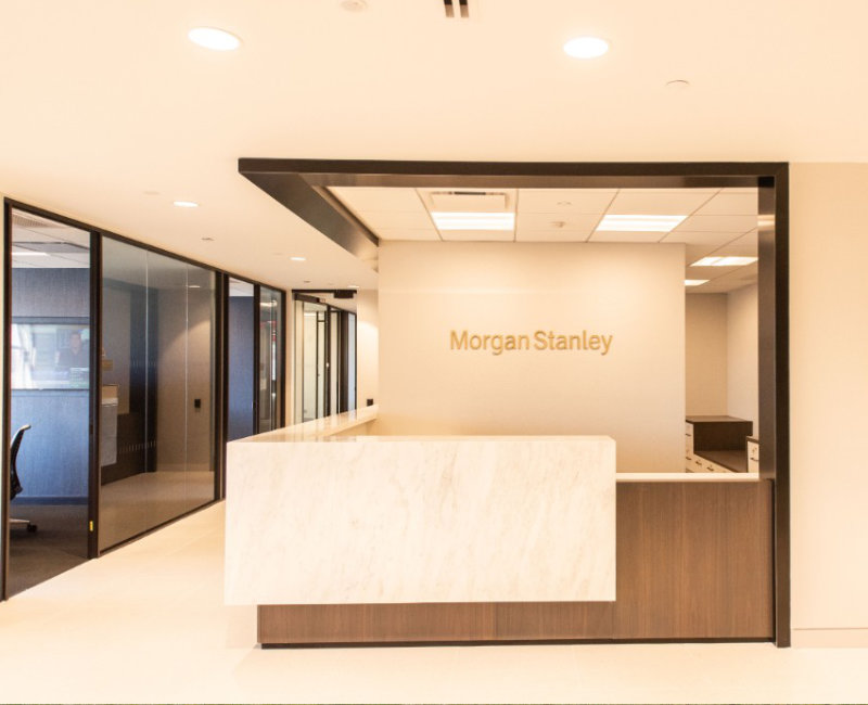 Morgan Stanley sign in front desk area